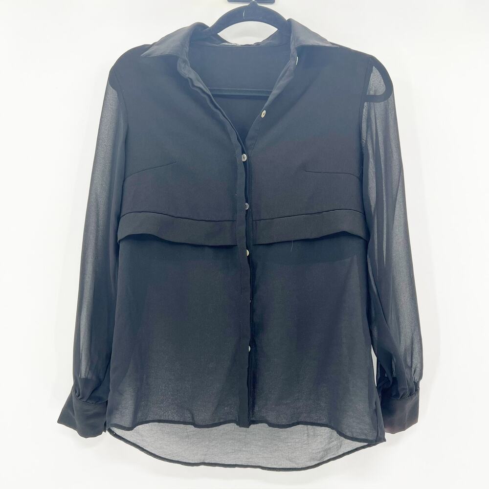 Urban Outfitters Womens Black Mesh Long Sleeve Button Down Blouse Top Size‎ S
